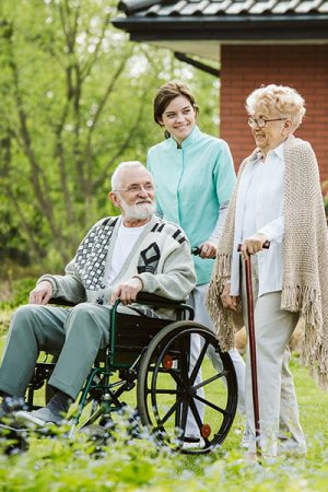 couple outside with nurse